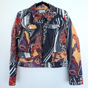 Patchington Patchwork Paisley Colorful Front Zip Up Crop Jacket Sz 8 Unique